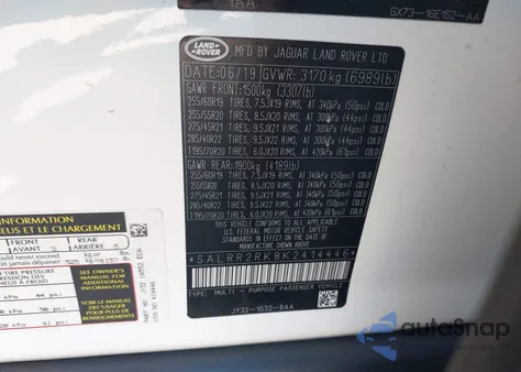 2019 Land Rover Discovery Hse z USA, uszkodzony, nr VIN SALRR2RK8K2414446